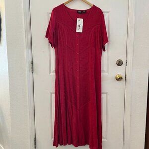 Naqui New York Plus-Size Red Embroider Hippie Bohemian Festival Maxi Dress Sz 1x